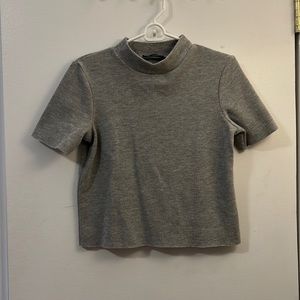 Zara light grey mock neck short sleeve sweater, size small